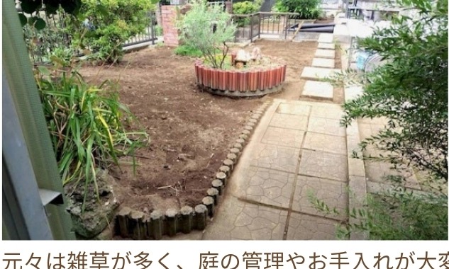 雑草を撤去した施工前の庭